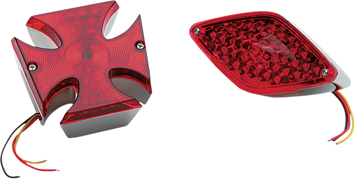 Maltese LED taillight by Drag Specialties mounted on motorcycle with clear lens and red LEDs for enhanced visibility.