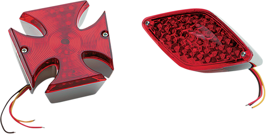 Maltese LED taillight by Drag Specialties mounted on motorcycle with clear lens and red LEDs for enhanced visibility.