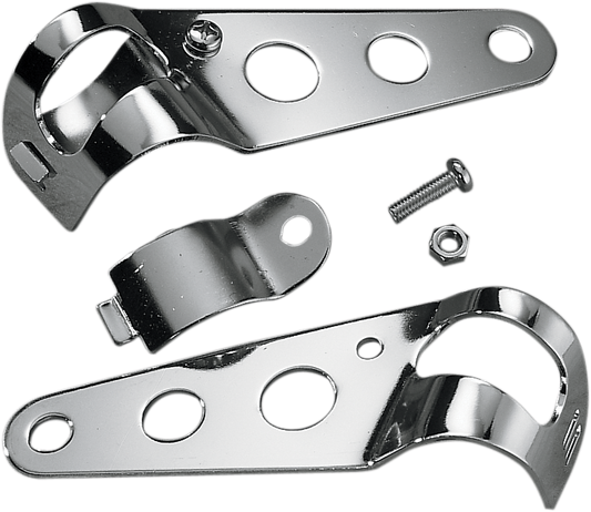 Chrome side-mount headlight bracket for motorcycles by Drag Specialties, 5-1/2 inch size, sturdy metal design.