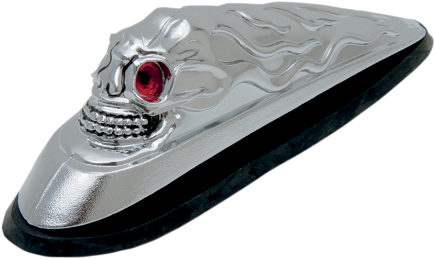 Chrome-finish Skull Head Ornament with illuminated eyes from DRAG SPECIALTIES, showcasing detailed features and reflective surface.