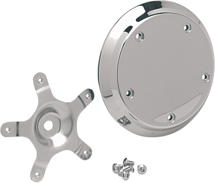 Chrome five-bolt domed air cleaner insert for motorcycles, designed by DRAG SPECIALTIES, with polished finish and mounting holes visible
