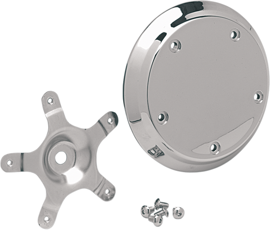 Chrome five-bolt domed air cleaner insert for motorcycles, designed by DRAG SPECIALTIES, with polished finish and mounting holes visible