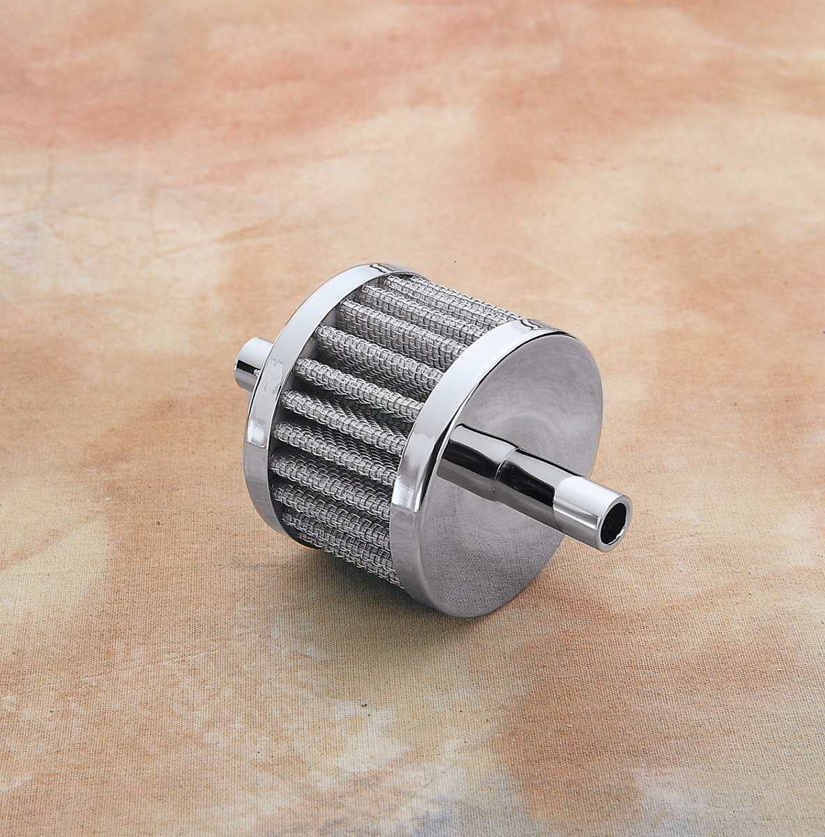 DRAG SPECIALTIES replacement crankcase dual inlet breather filter, part 35-0317-BC142, shown on a motorcycle engine component.