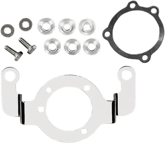 Drag Specialties air cleaner support bracket kit for '90-'17 Big Twin and Twin Cam engines, showing the metal bracket and mounting hardware.