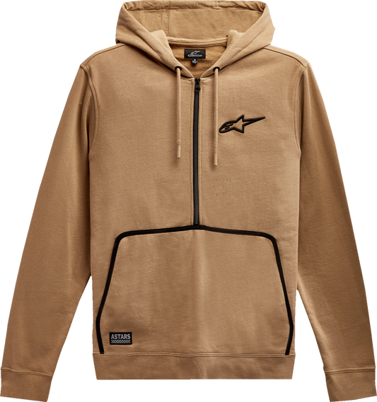 Alpinestars Bound Hoodie in sand color, size 2XL, featuring a comfortable fit and stylish design, displayed on a hanger.