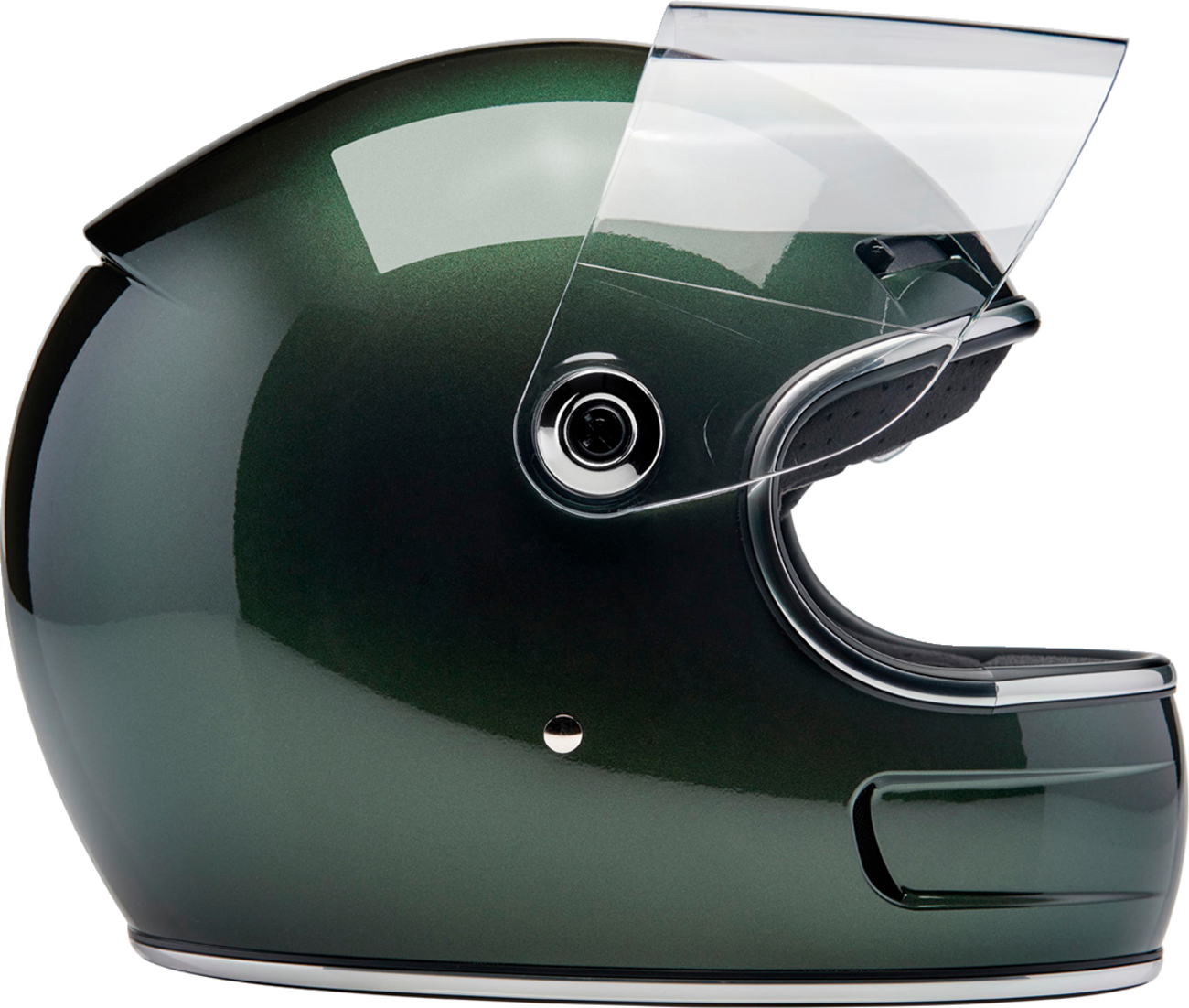 Biltwell Gringo SV helmet in metallic Sierra green, medium size, with a sleek motorcycle helmet design and matte finish.