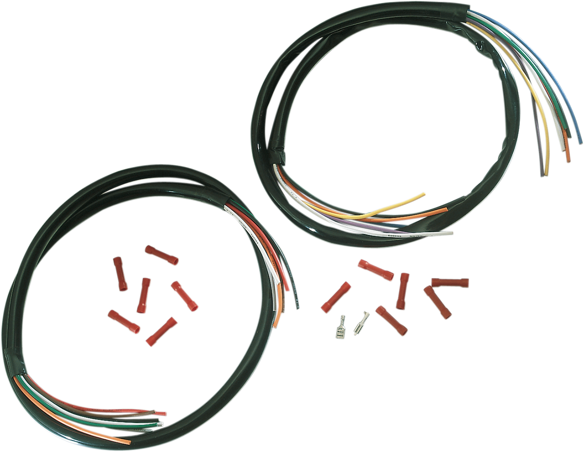DRAG SPECIALTIES handlebar wiring harness extension for Harley Davidson motorcycles, showing the black extension with connectors.