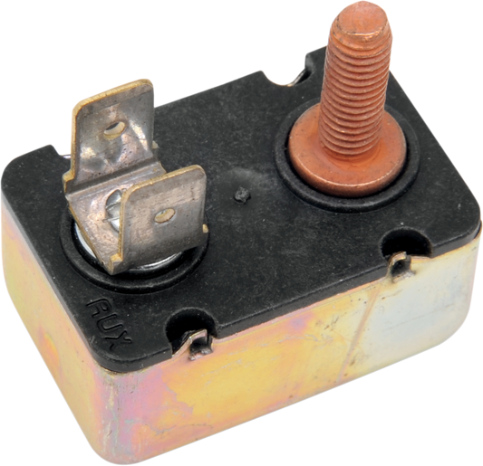 DRAG SPECIALTIES 40A circuit breaker for Harley Davidson motorcycle, showing the compact electrical safety device.