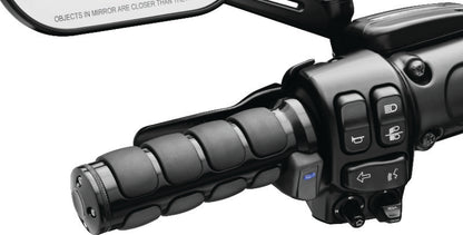Kuryakyn Heated ISO Grips Dual Cable Gloss Black with textured surface and control buttons for motorcycle handlebars.