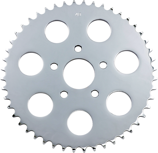 Chrome 48-tooth rear sprocket from Drag Specialties, designed for motorcycle drive systems, with a shiny chrome finish.