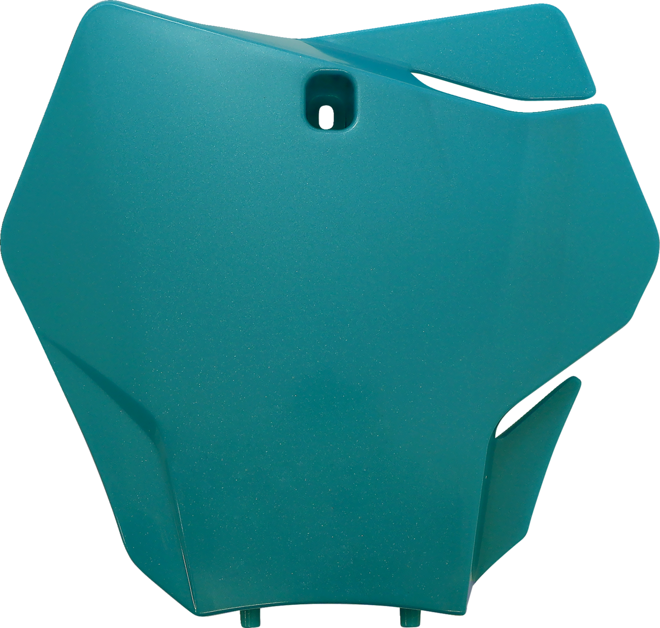 A teal ACERBIS front number plate mounted on a motorcycle body, showcasing the vibrant color and sleek design.