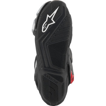 Alpinestars SMX-6 V3 vented motorcycle boots in black, silver, and red, US 6.5 / EU 40, showing side view with protective features.