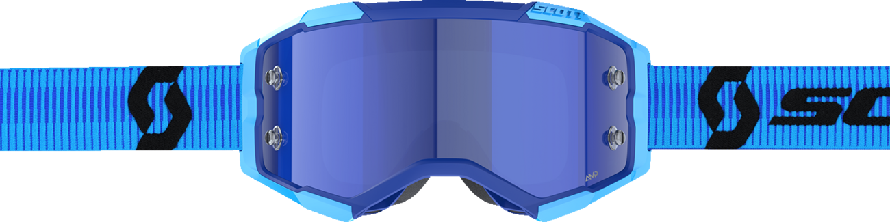 Scott Fury Snow Cross Goggle in blue and black with enhancer blue chrome lens, designed for winter sports and snowboarding.