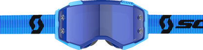 Scott Fury Snow Cross Goggle in blue and black with enhancer blue chrome lens, designed for winter sports and snowboarding.