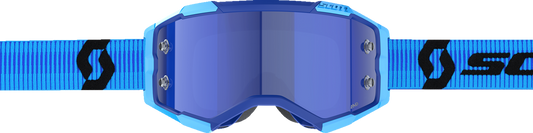 Scott Fury Snow Cross Goggle in blue and black with enhancer blue chrome lens, designed for winter sports and snowboarding.