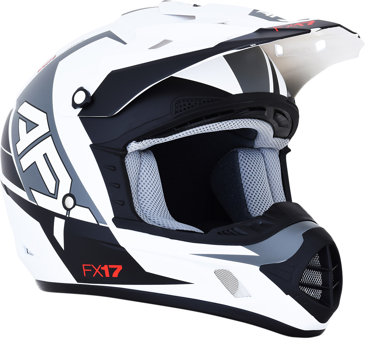 AFX FX-17 helmet in matte white and white, large size, with aerodynamic design and clear visor, by Bill's Exhausts.