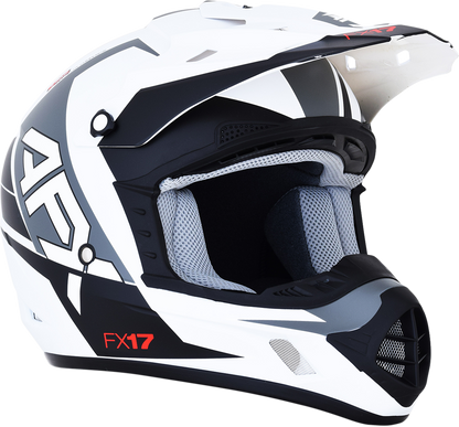 AFX FX-17 helmet in matte white and white, large size, with aerodynamic design and clear visor, by Bill's Exhausts.