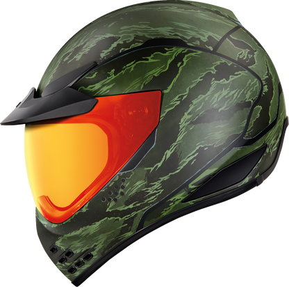 Bill's Exhausts ICON Domain™ Helmet in Tiger's Blood green, 3XL size, featuring a sleek helmet design with bold tiger stripe graphics.