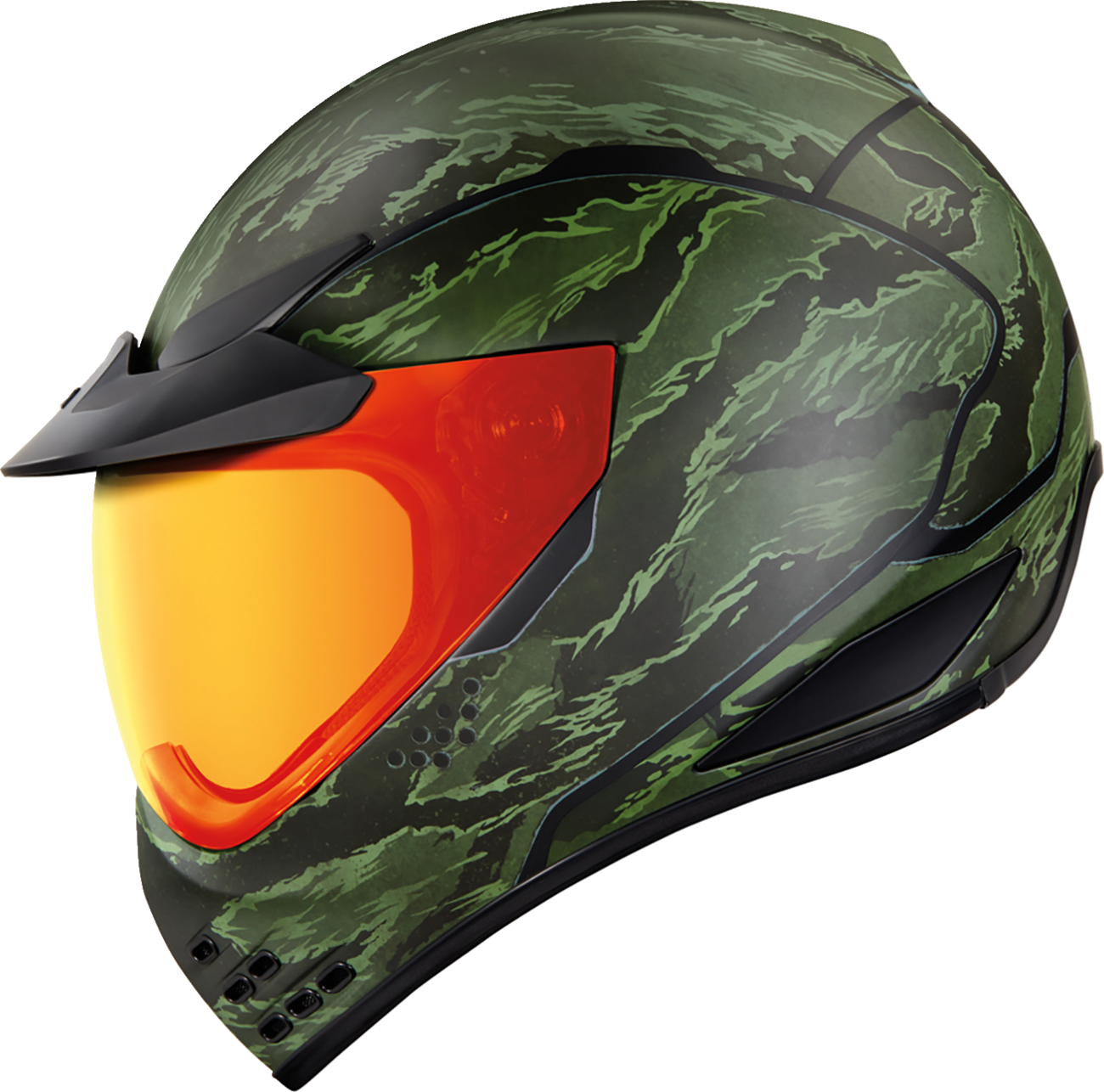 Bill's Exhausts ICON Domain™ Tiger's Blood green motorcycle helmet in 2XL size, featuring a sleek, vibrant design and secure strap.