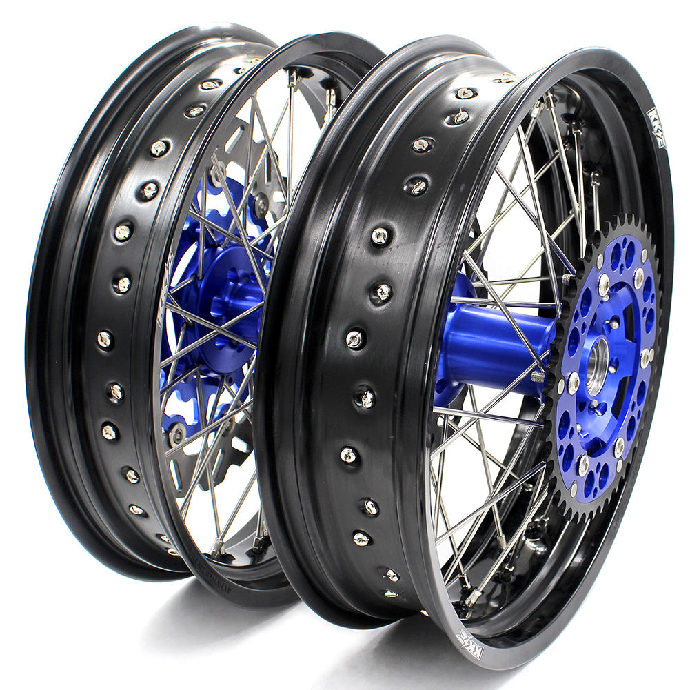 KKE 3.5/4.25*17inch For KAWASAKI KX250F KX450F 2006-2018 Supermoto Rims With Disc&Sprocket Blue - Howling Moto