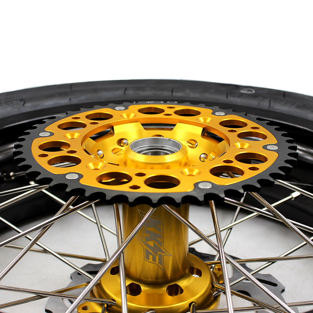 KKE 3.5 & 4.25*17inch Supermoto Rims Tires for SUZUKI RMZ250 2007-2024 RMZ450 2005-2024 Gold - Howling Moto
