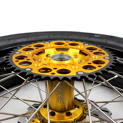 KKE 3.5 & 4.25*17inch Supermoto Rims Tires for SUZUKI RMZ250 2007-2024 RMZ450 2005-2024 Gold - Howling Moto