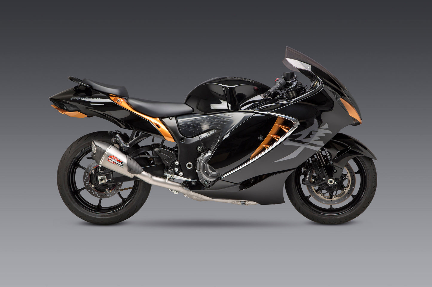 YOSHIMURA 11211AP520 At2 Race exhaust system with stainless steel and carbon fiber components, designed for high-performance motorcycles.