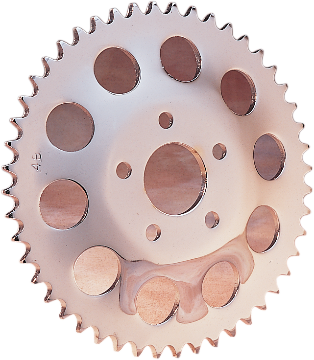 Chrome 48-tooth rear motorcycle sprocket by Drag Specialties, featuring durable metal teeth and classic chrome finish.