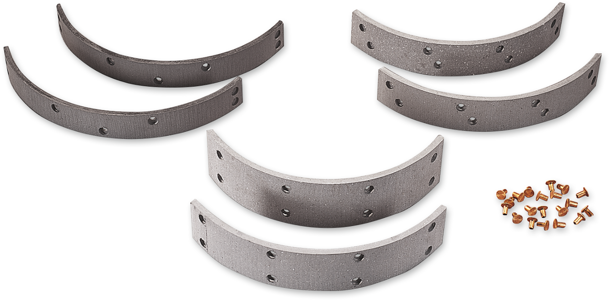 DRAG SPECIALTIES front brake linings and rivets kit for motorcycle, includes brake pads and hardware components.