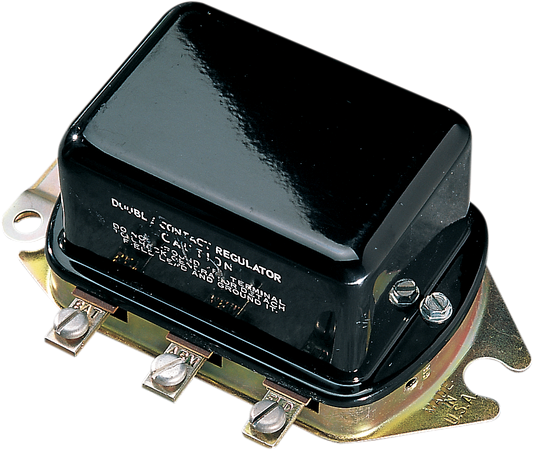 DRAG SPECIALTIES 12V voltage regulator for Harley FL/FLH motorcycles, part number MC-DRAG009, with metal mounting brackets.