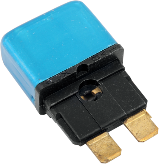 DRAG SPECIALTIES 15A circuit breaker for Harley Davidson motorcycle, compact electrical component with black housing.
