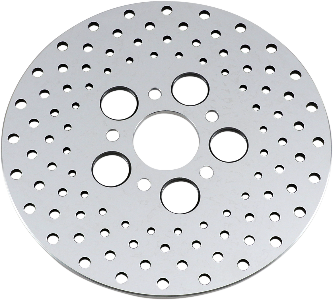 Polished stainless steel 10-inch rotor by Drag Specialties, motorcycle brake rotor with a sleek, shiny finish.