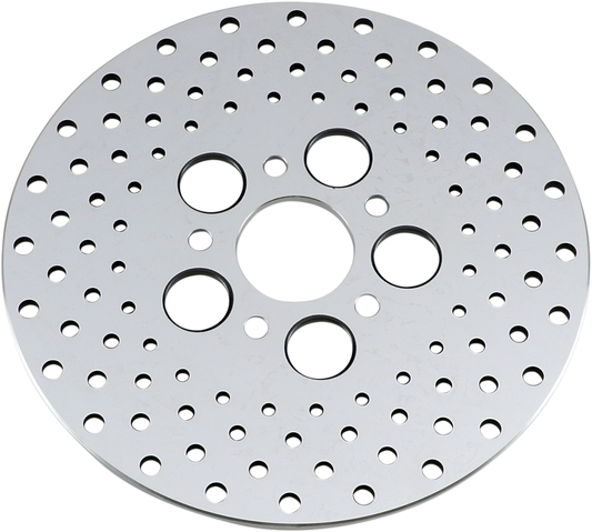 Polished stainless steel 10-inch rotor by Drag Specialties, motorcycle brake rotor with a sleek, shiny finish.
