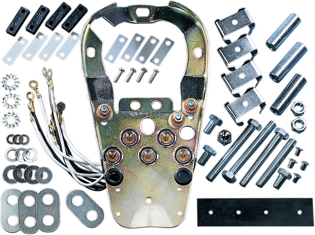 DRAG SPECIALTIES cast dash mounting base kit for Harley Fat Bob models, durable black metal construction with mounting hardware.