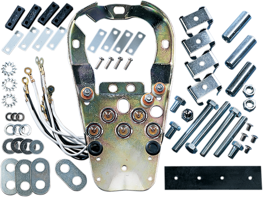 DRAG SPECIALTIES cast dash mounting base kit for Harley Fat Bob models, durable black metal construction with mounting hardware.
