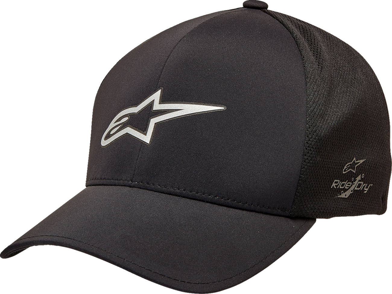 Black ALPINESTARS Ageless Mesh Delta Hat in large/XL size, showcasing breathable mesh fabric and protective design.