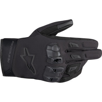 Alpinestars Sp X Z WP black motorcycle gloves with protective armor, medium size, featuring durable waterproof construction.