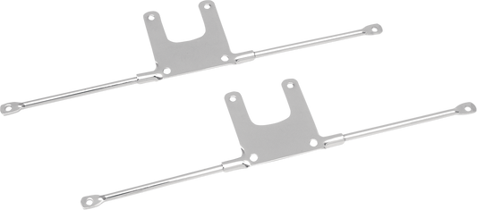 Drag Specialties front fender mount brackets in black, designed for easy installation on motorcycle front fenders.