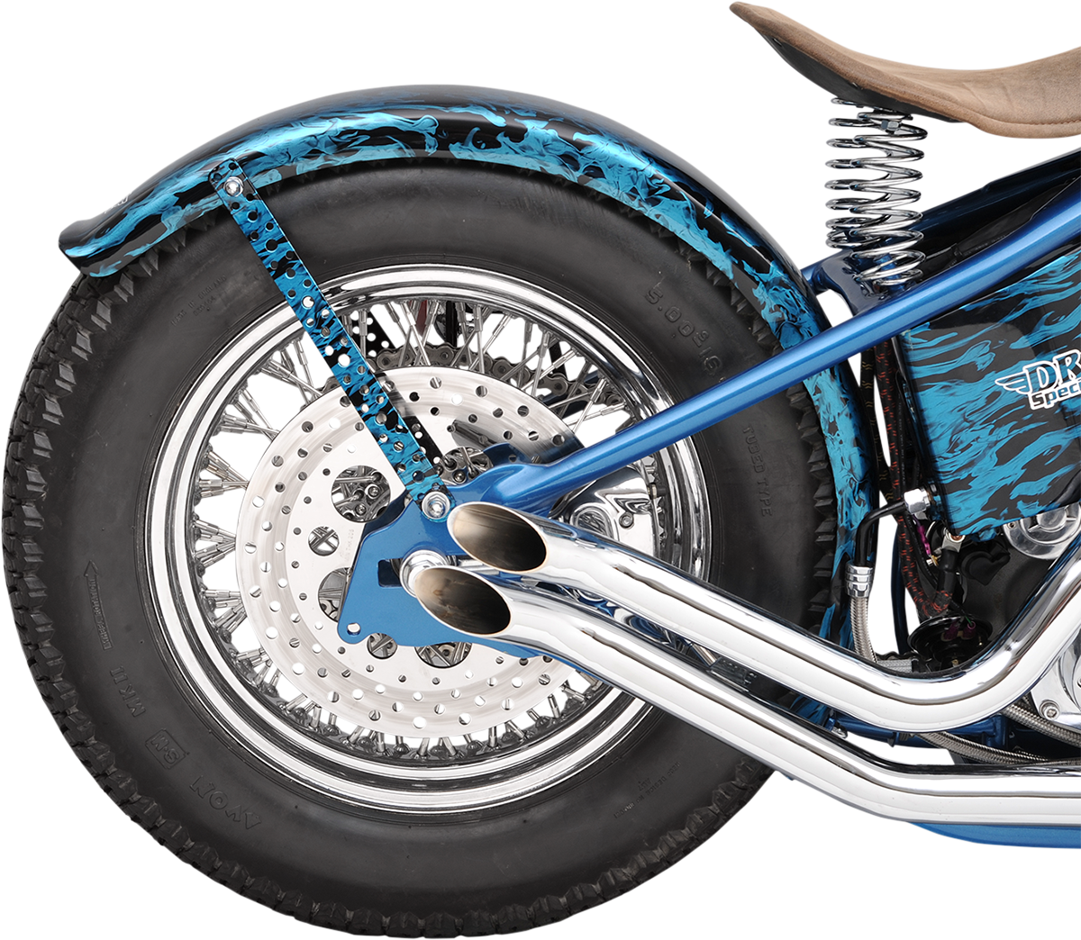 Steel rear fender for 4-speed FL Harley Davidson models by Drag Specialties, part number 72522R, shown in the image.