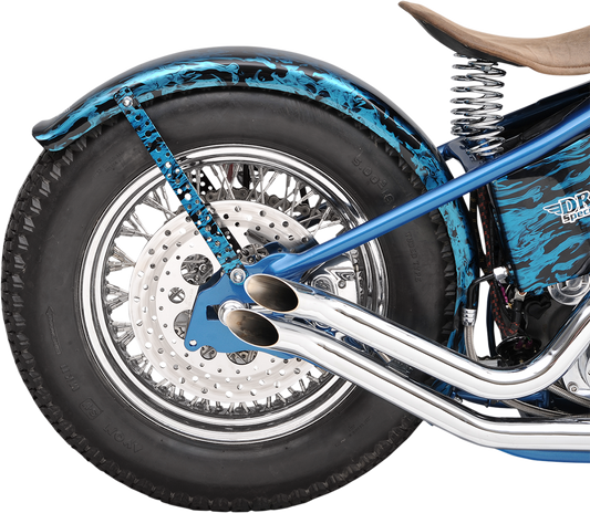 Steel rear fender for 4-speed FL Harley Davidson models by Drag Specialties, part number 72522R, shown in the image.