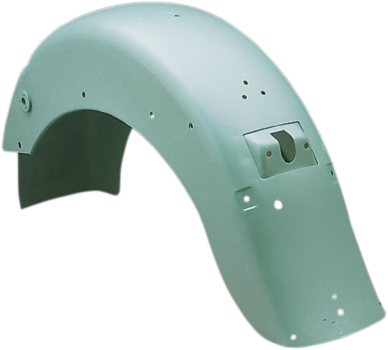 Steel rear fender with taillight and turn signal mounts for Harley 4-Speed FL models by Drag Specialties, part #72522B.