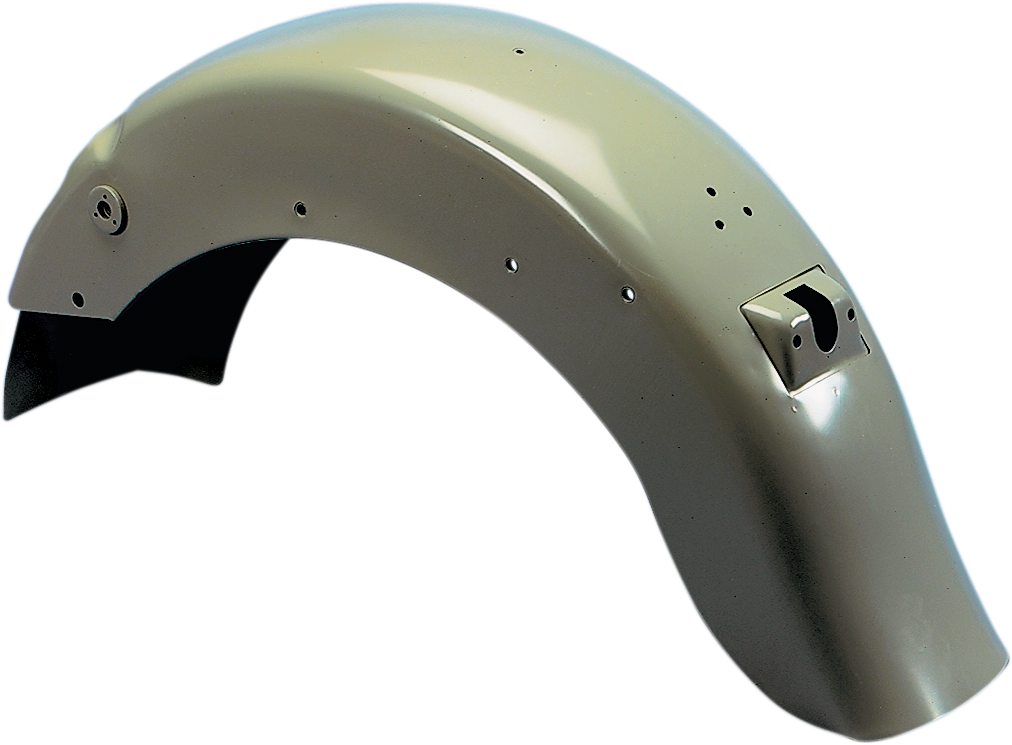Drag Specialties smooth rear fender with taillight mount for Harley 4-Speed FL models, featuring durable metal construction.