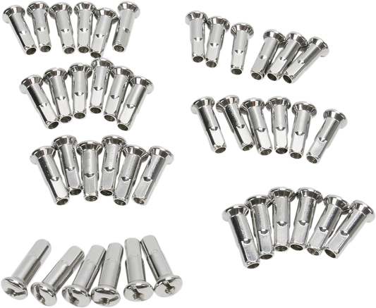 Drag Specialties stainless steel spoke nipples for motorcycle wheels, part 16-0500SS42-HC3, shown in the image.