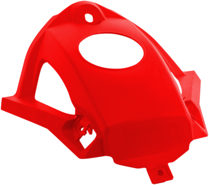 Red ACERBIS tank cover for motorcycle body, featuring bold branding and sleek design, suitable for aftermarket customization.