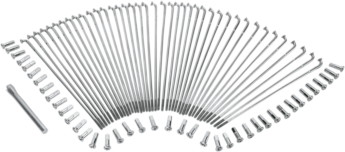 Stainless steel Drop Center spoke set for 16-inch front and rear wheels, designed by Drag Specialties for motorcycle wheels.