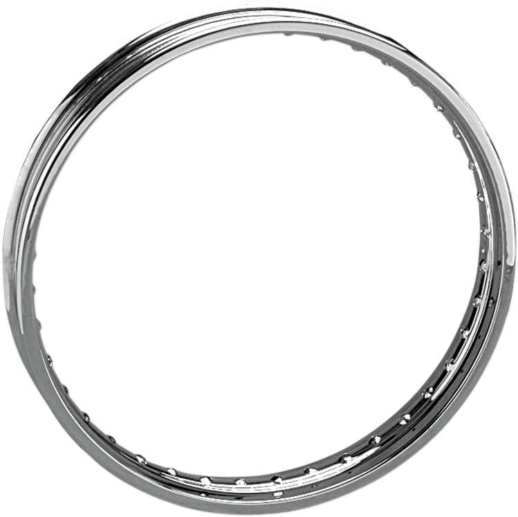 Steel spun rim by Drag Specialties with 40 holes, silver finish, designed for 21-inch motorcycle wheels.