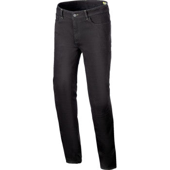 Black ALPINESTARS Cult-8 motorcycle pants with reinforced knee panels and adjustable waist, US 34 / EU 50, on a neutral background.
