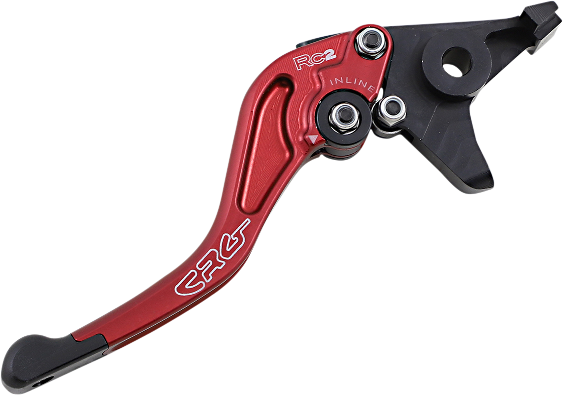 Red CRG RC2 Shorty Brake Lever for motorcycles, showing the compact, ergonomic design and brand logo on the lever.