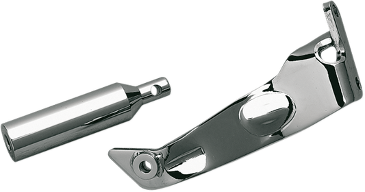 Chrome floorboard mounting stud for Harley FLST, left front, by Drag Specialties, used for securing floorboards on motorcycle.