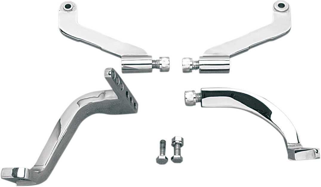 Chrome floorboard mounting brackets for FLT/FLHT Harley Davidson by DRAG SPECIALTIES, showing polished metal brackets with mounting hardware.